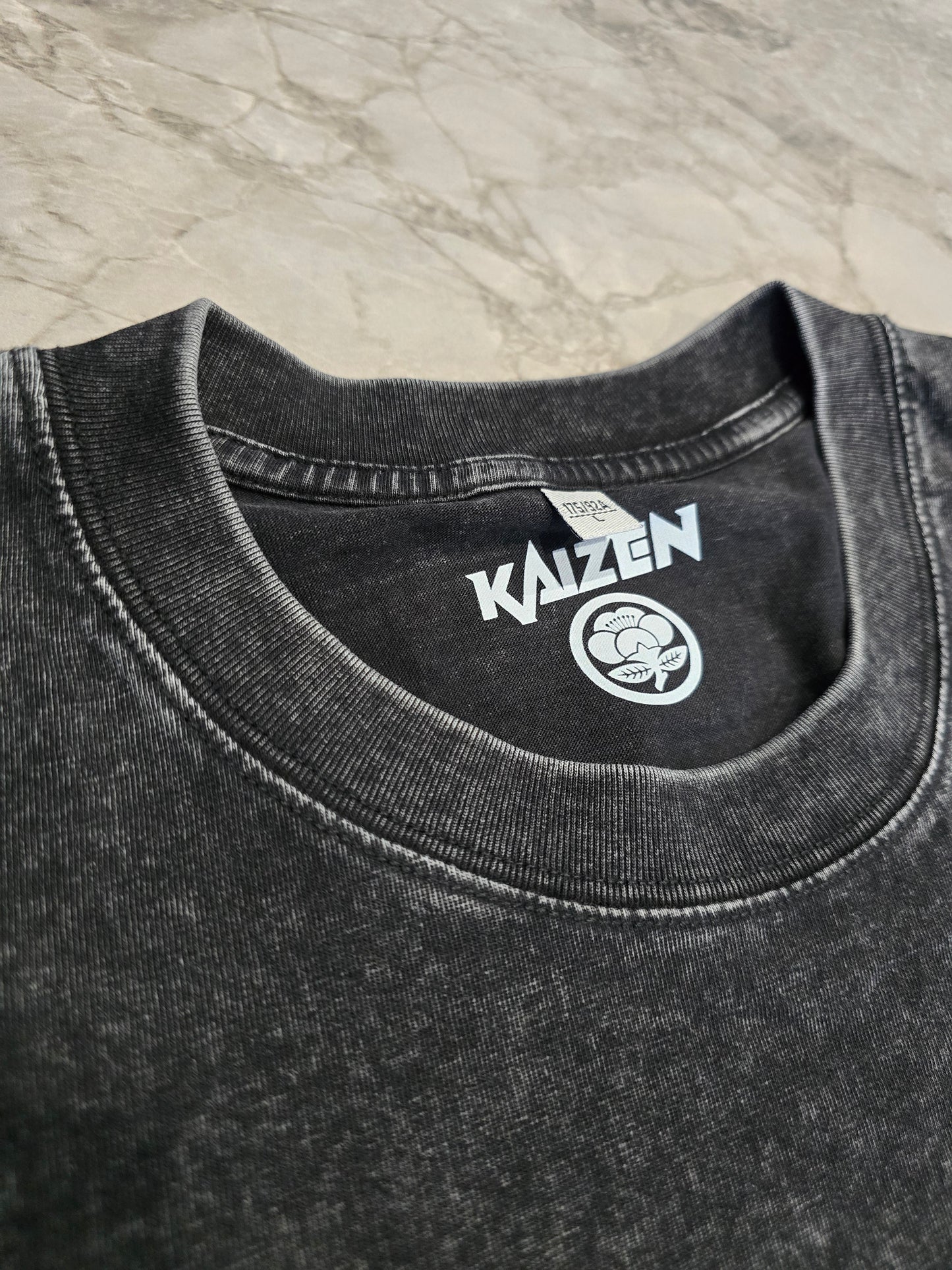 Oversized Acid Washed Puff Writing Kaizen Logo T-shirt Dark Grey