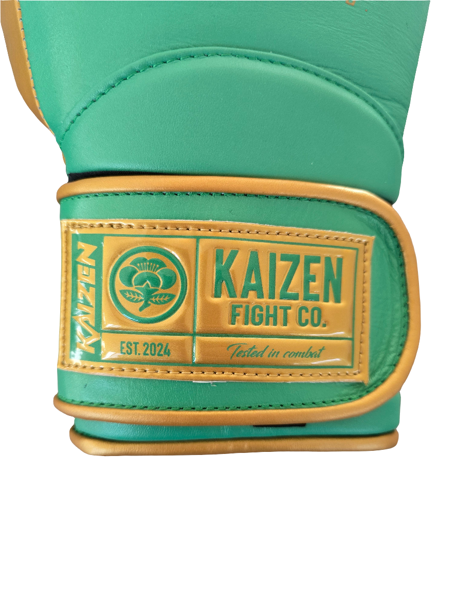 KAIZEN GREEN/GOLD 16OZ LOCK AND LOOP GLOVES