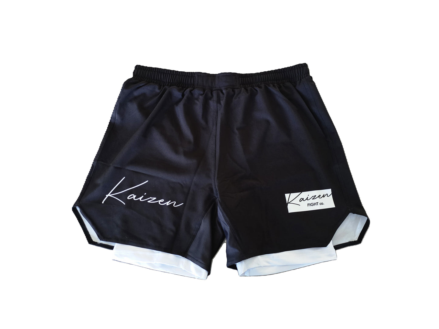 KAIZEN SIGNATURE SERIES BLACK/WHITE 2 IN 1 MMA HYBRID SHORTS
