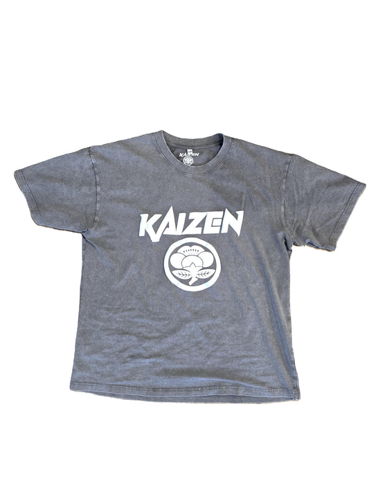 Oversized Acid Washed Puff Writing Kaizen Logo T-shirt Light Grey