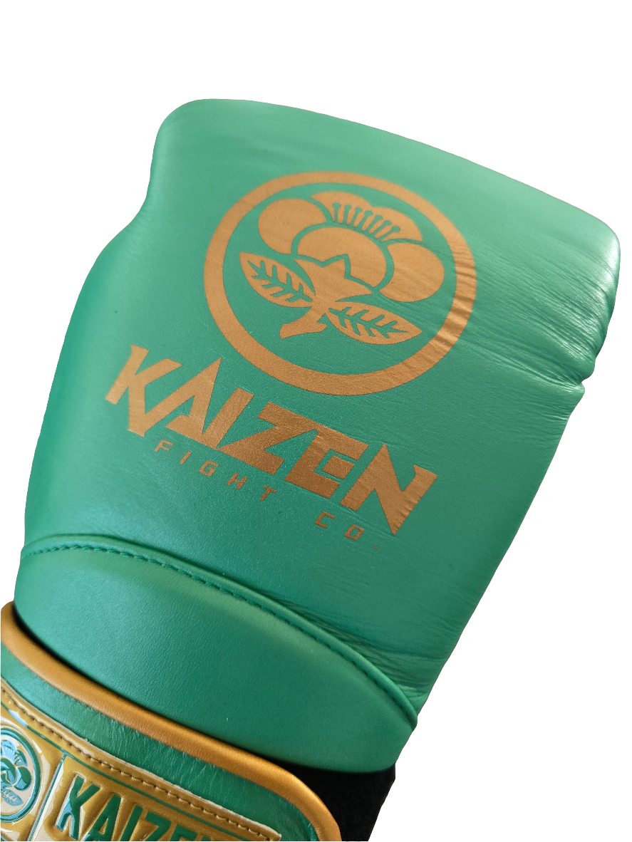 KAIZEN GREEN/GOLD 16OZ LOCK AND LOOP GLOVES