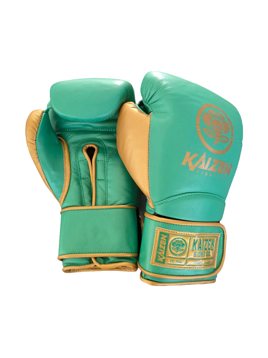 KAIZEN GREEN/GOLD 16OZ LOCK AND LOOP GLOVES