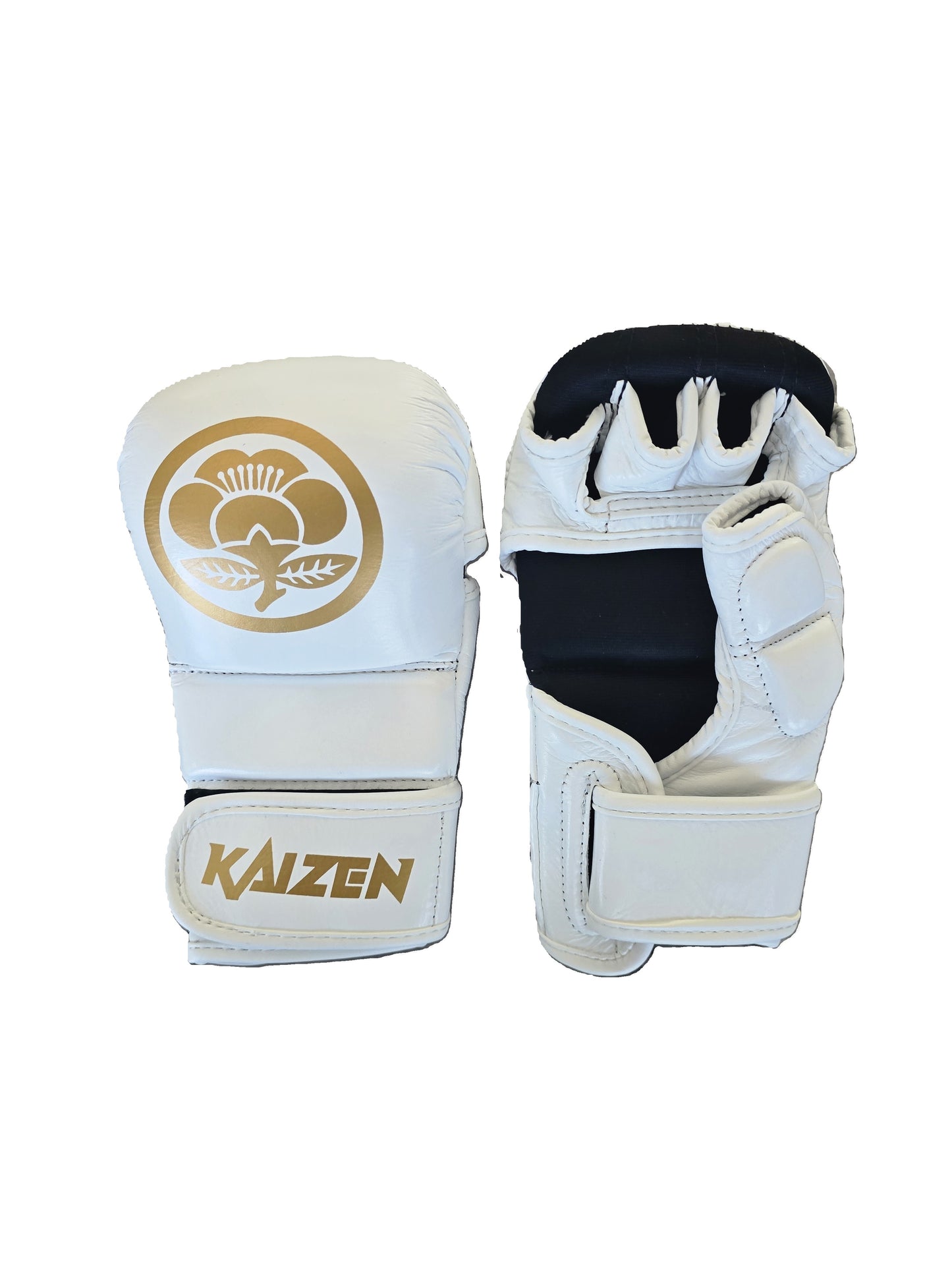 KAIZEN IMPROVEMENT SERIES WHITE/GOLD 7OZ SPARRING MMA GRAPPLING GLOVES